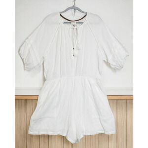 Knox Rose Rompers Shorts Gauzy Lined Tassel Women XXL Short Sleeve White Beachy